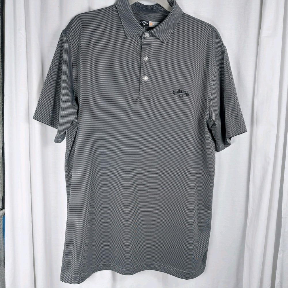 Callaway Polo Shirt Mens Med Gray Micro Striped Opti Dri Golf Performance‎
